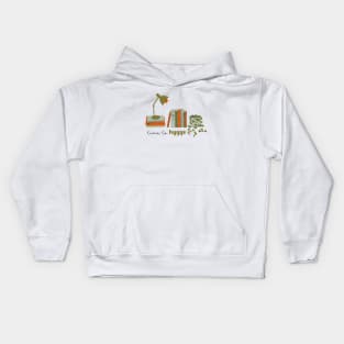 Still life with book piles, houseplant, table lamp Kids Hoodie